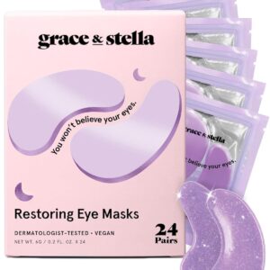 grace & stella Retinol Under Eye Patches for Puffy Eyes & Dark Circles – Restoring Gel Under Eye Masks with Hyaluronic Acid – Birthday Gifts for Women, Bachelorette Party Favors (Purple, 24 Pairs)