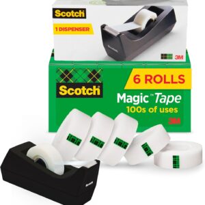 Scotch Magic Tape with Scotch Desktop Dispenser, 6 Rolls of 3/4″ x 1000″ Each Plus 1 Desktop Tape Dispenser, Great for Repair, Wrapping and Office Applications