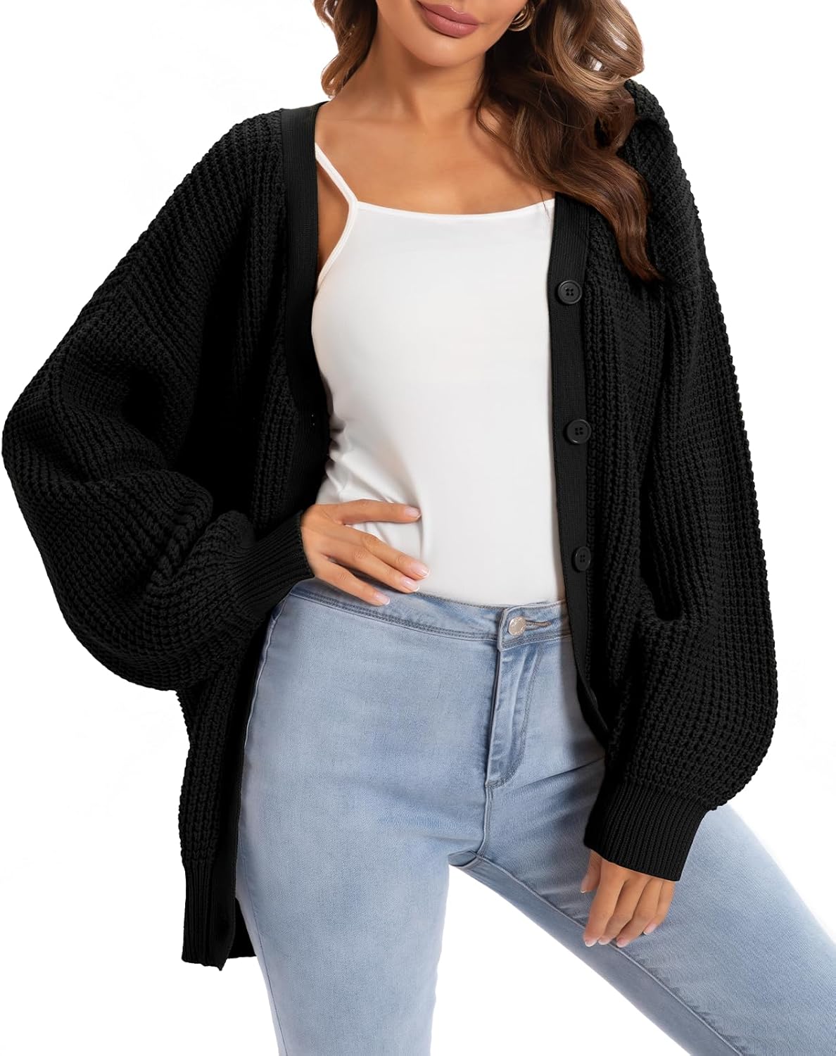 QUALFORT Cardigan Sweaters for Women 100% Cotton Button-Down Oversized Knit Outerwear Fall Tops for Women 2026