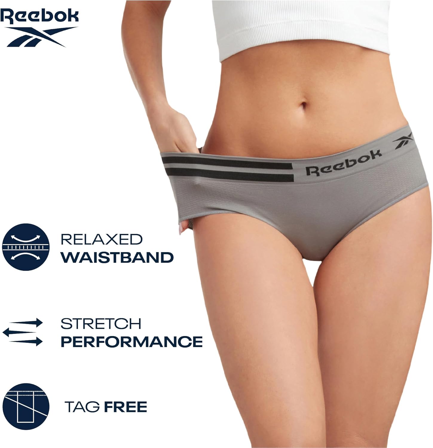 Reebok Hipster Panties for Women - 5 Pack Stretch Performance Seamless Underwear with Relaxed Tag-Free Waistband (S-XL) - Image 2