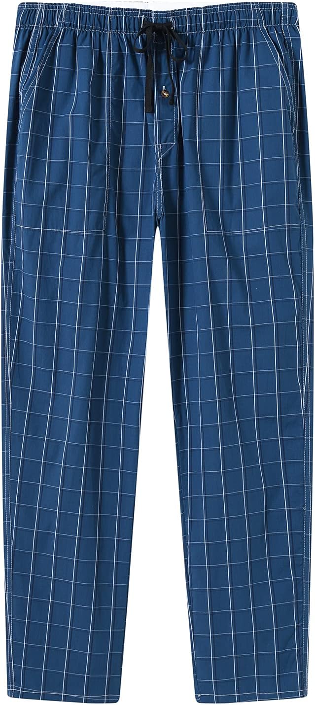 MoFiz Mens Cotton Pajama Pants Lightweight Lounge Sleep Plaid Bottoms with Pockets Drawstring - Image 4