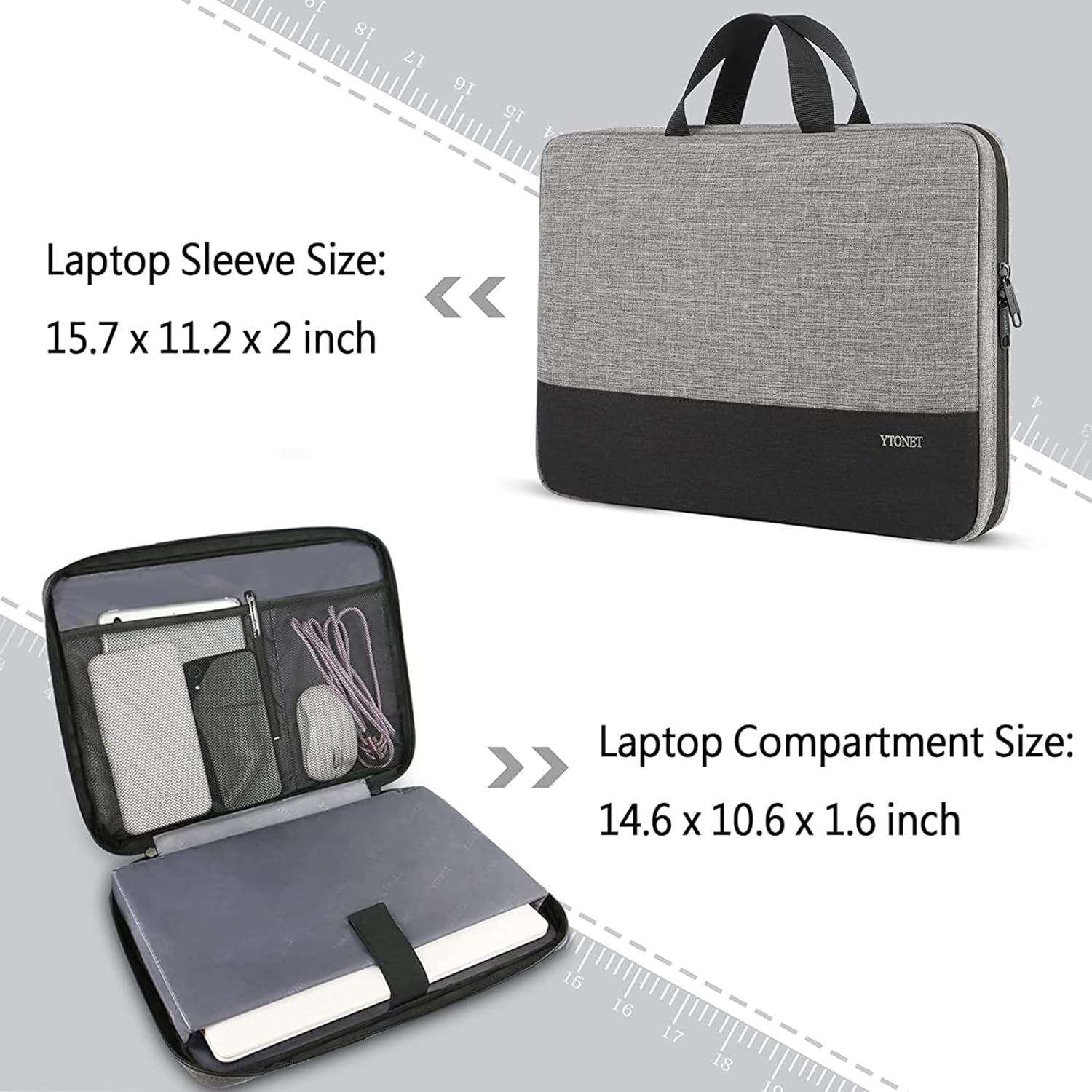 Ytonet Laptop Case, 15.6 inch TSA Laptop Sleeve Computer Bag Water Resistant Computer Case Carrying Cover Compatible for Lenovo, HP, Dell, Asus Notebook, Gifts for Men Women, Grey - Image 3