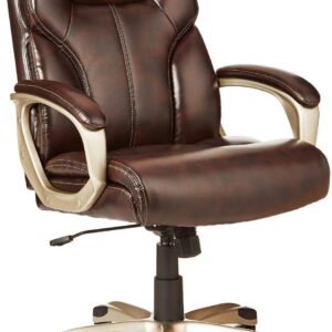 Amazon Basics Executive High Back Office Chair, Adjustable Height, Tilt, Swivel, Padded Armrests, Brown/Gold
