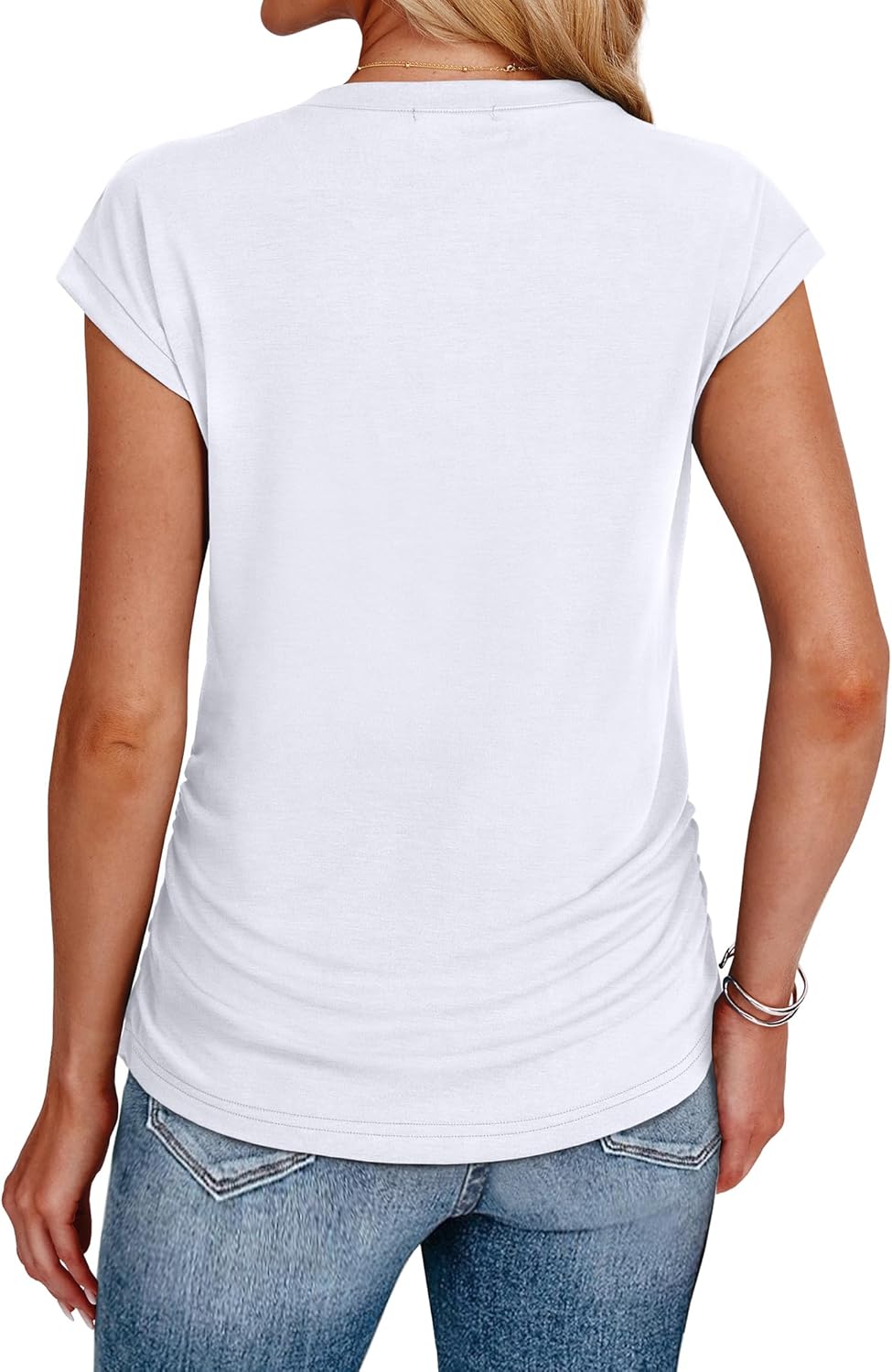 SAMPEEL Womens Summer Tops Trendy 2025 Ruched Cap Short Sleeve Tshirts Shirts Crew Neck T Shirts Fashion - Image 5
