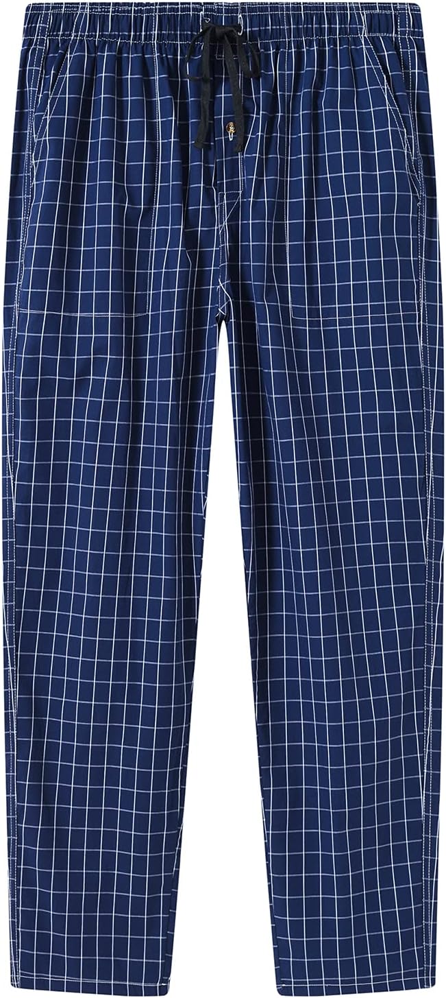 MoFiz Mens Cotton Pajama Pants Lightweight Lounge Sleep Plaid Bottoms with Pockets Drawstring - Image 3