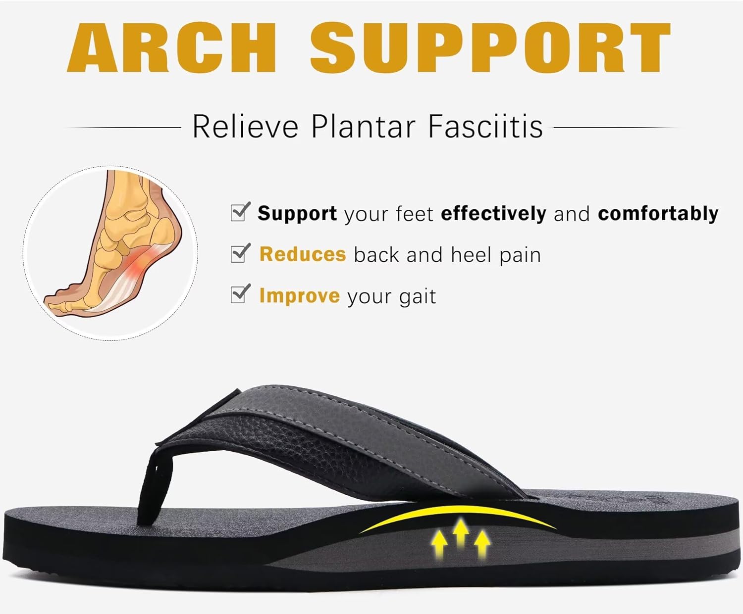 KuaiLu Men's Yoga Mat Leather Flip Flops with Arch Support Comfortable Cushion Walking Thong Sandals Slip On Indoor Outdoor - Image 5