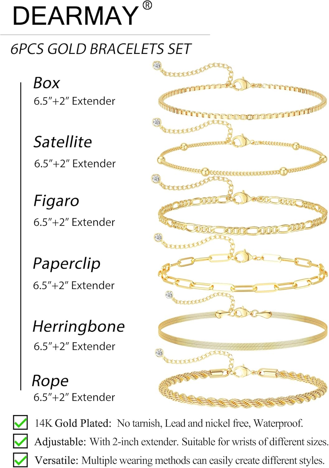 Mothers Day Gifts for Mom Gold Bracelets for Women Waterproof, 14K Gold Plated Jewelry Sets Trendy Thin Dainty Stackable Cuban Link Paperclip Chain Bracelet Pack Fashion Accessories Gifts for Womens - Image 5