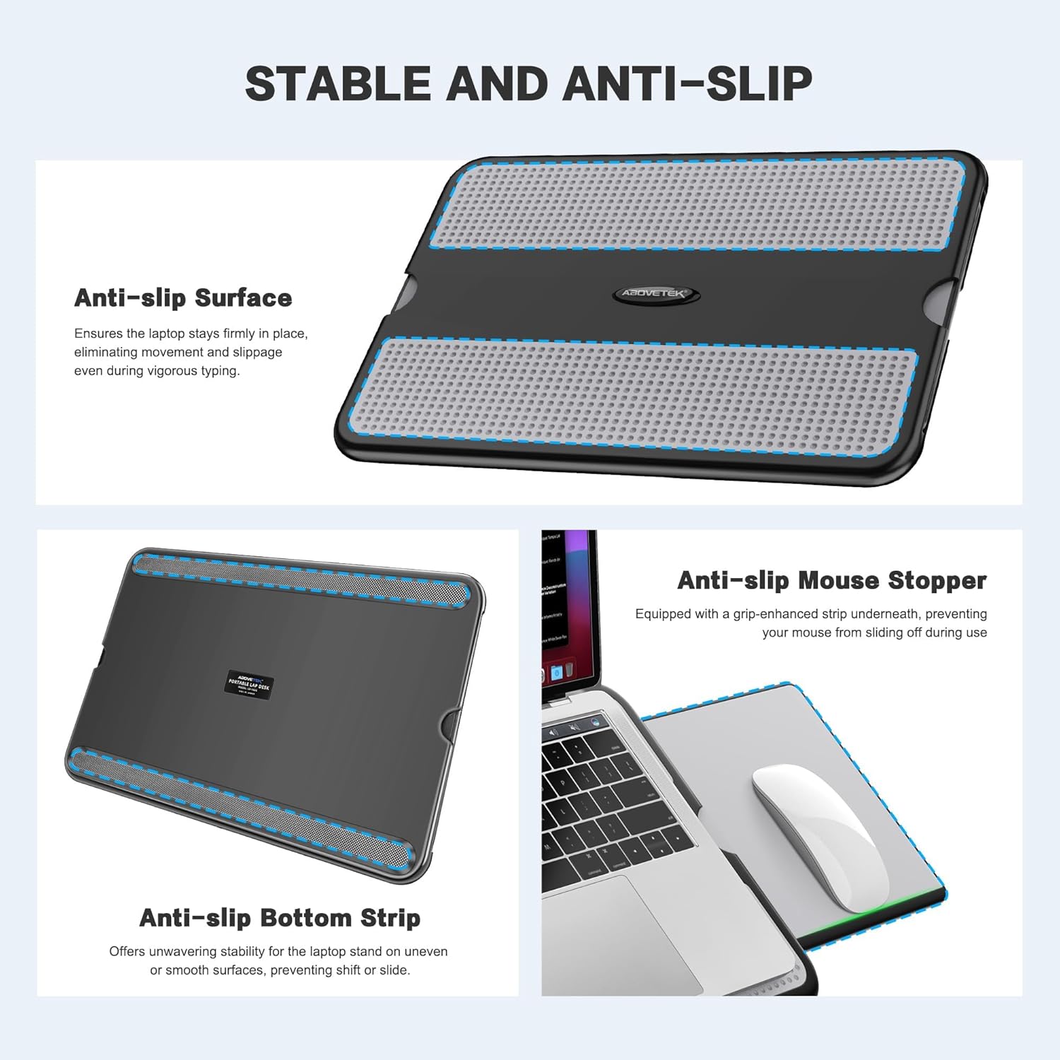 AboveTEK Portable Laptop Lap Desk w/Retractable Left/Right Mouse Pad Tray, Non-Slip Heat Shield Tablet Notebook Computer Stand Table w/Sturdy Stable Work Surface for Bed Sofa Couch or Travel - Image 7