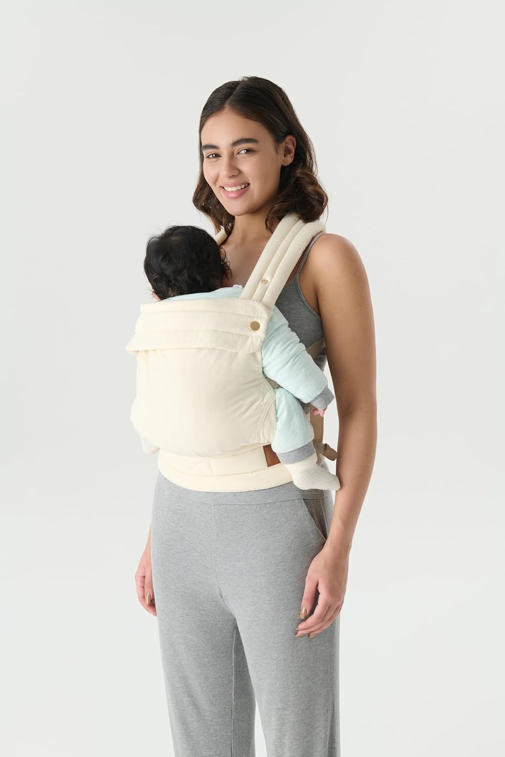 Ergonomic Baby Carrier Newborn to Toddler, Lightweight & Breathable Cotton Infant Carrier for Hands Free Comfort (Off White) - Image 2