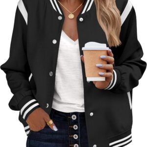 Zeagoo Bomber Jacket Women Varsity Casual Button Down Lightweight 2026 Spring Fashion Short School Outfits with Pockets