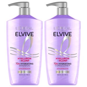 L’Oreal Paris Elvive Hyaluron Plump Shampoo and Conditioner Set for Dehydrated, Dry Hair with Hyaluronic Acid Care Complex, 1 Kit (2 Products)