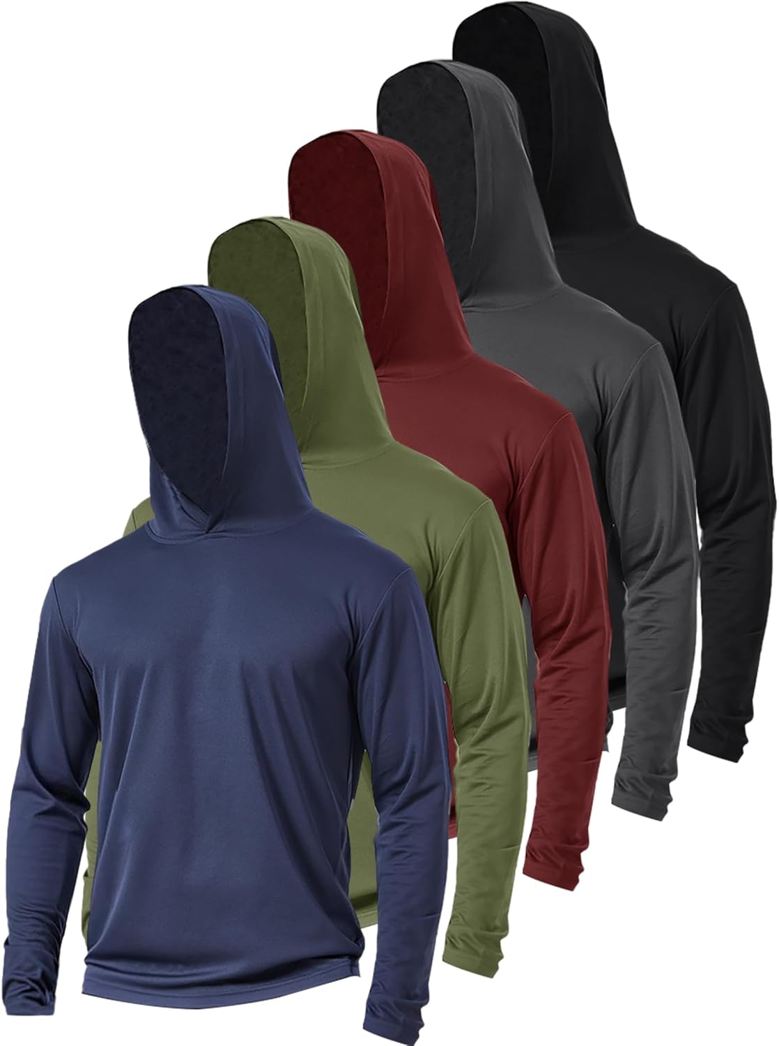 5 Pack Sun Protection Hoodie for Men UV Long Sleeve Shirts Quick Dry Lightweight Work Athletic Rash Guards