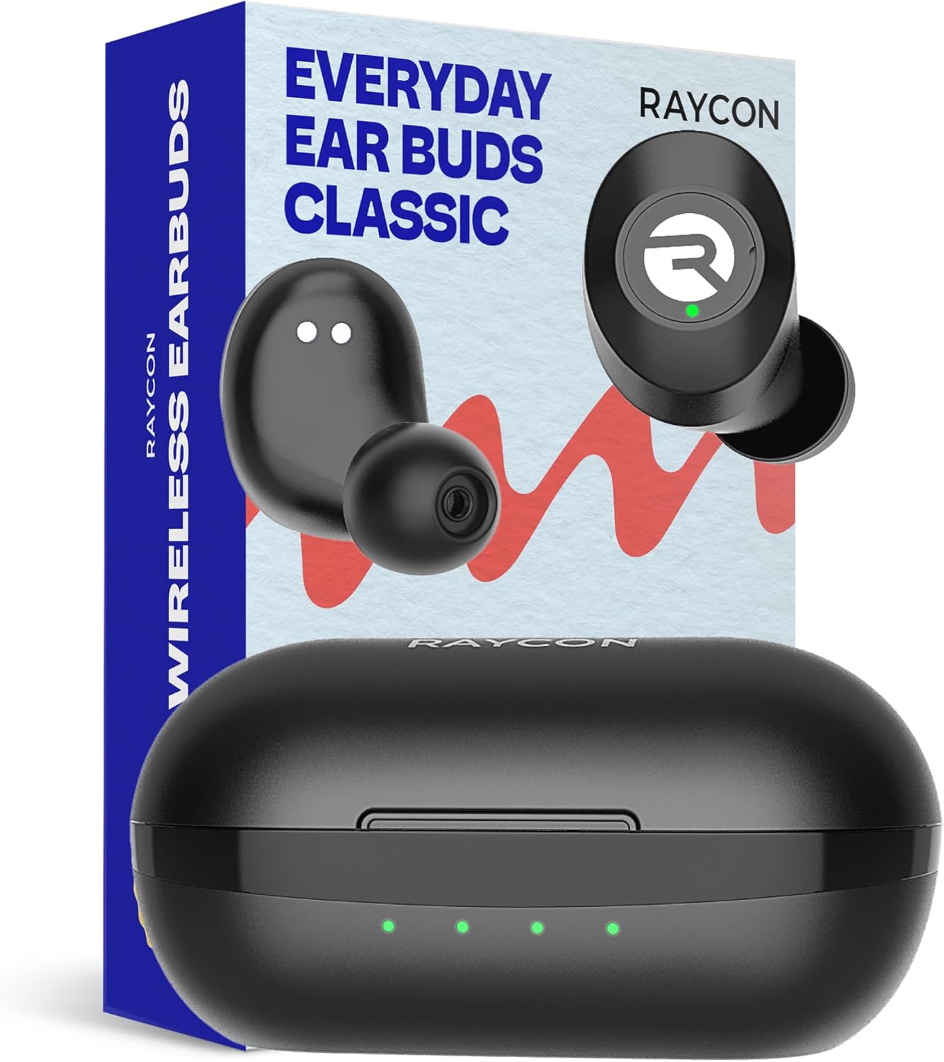 Raycon Everyday Classic Bluetooth Wireless Earbuds + Microphone with Active Noise Canceling, Sweat & Water-Resistant Earphones, Ear Buds Wireless Bluetooth Up to 32 Hours Playtime (Black)