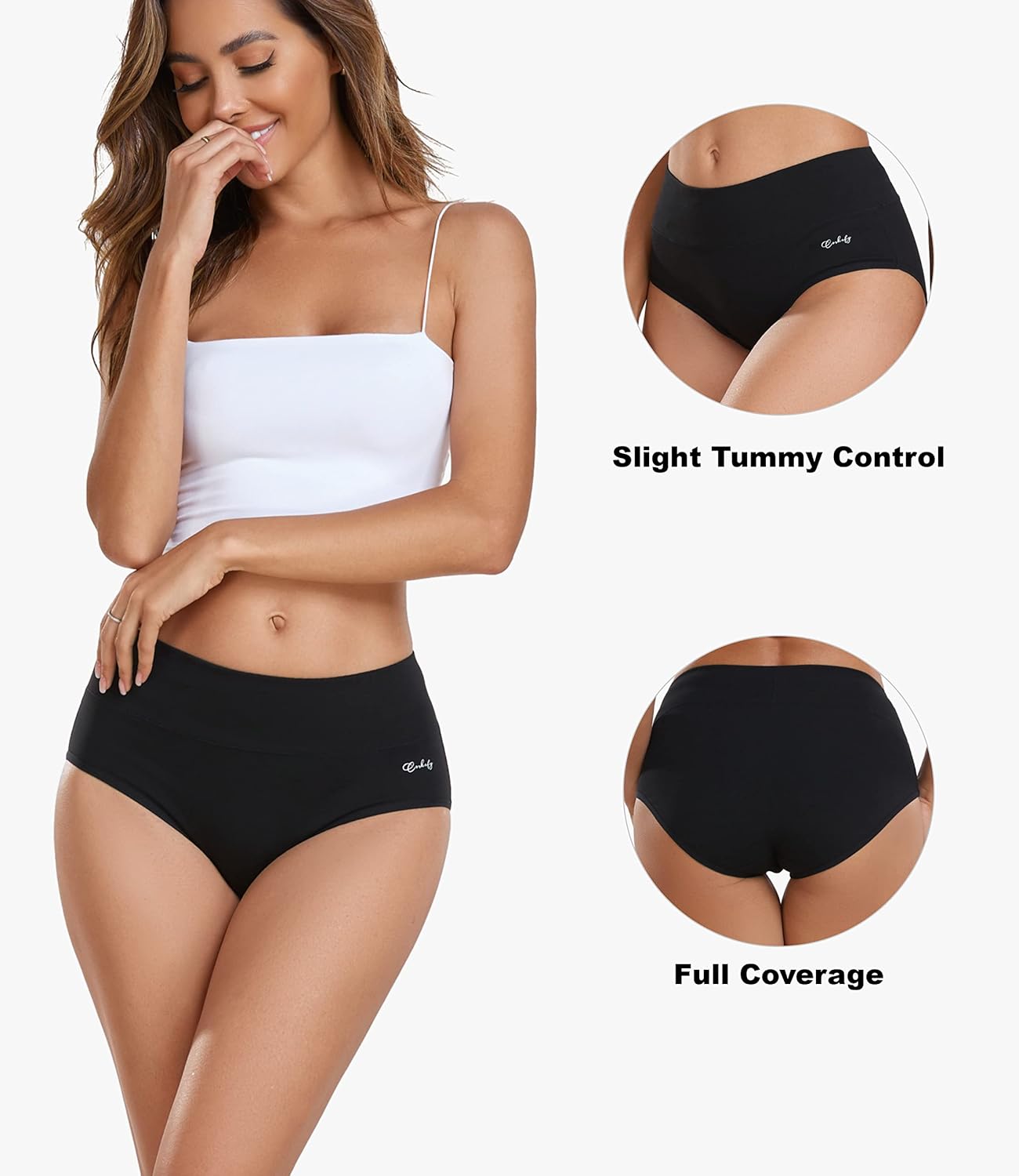coskefy Women's High Waisted Cotton Underwear Soft Breathable Panties Stretch Briefs Ladies Panties 5 Pack - Image 3