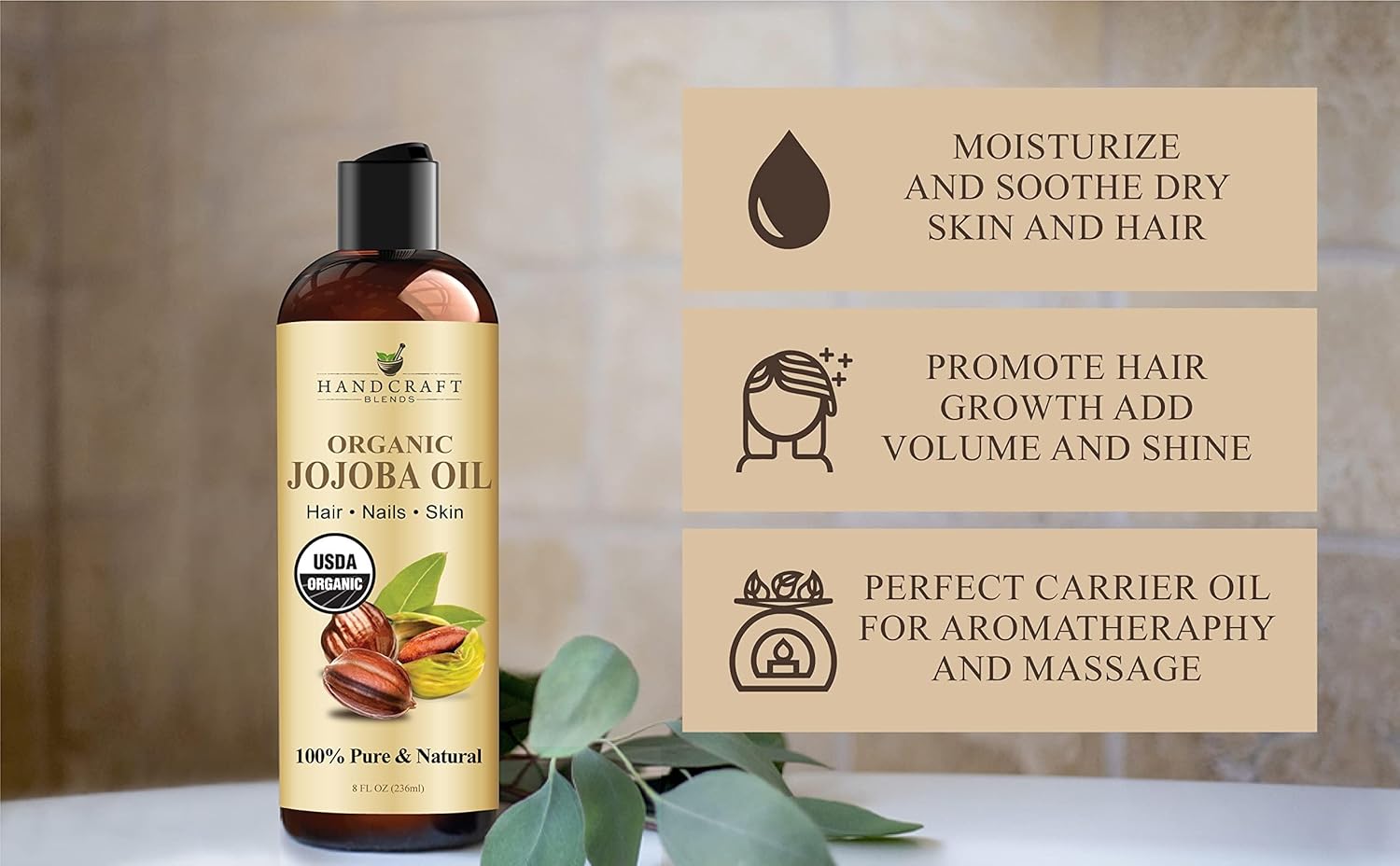 Handcraft Blends USDA Organic Jojoba Oil | Cold-Pressed | 8 Fl Oz | 100% Pure & Natural | for Hair, Skin & Face | Premium Grade Carrier Oil | for Massage & Aromatherapy | Hexane-Free - Image 5