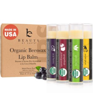 USDA Organic Lip Balm – USA Made with Natural Ingredients, 4 Pack Multi Flavor Lips Moisturizer, Moisturizing Lip Care, Beauty Gifts & Small Birthday Gifts, Moisturizer Chapstick Care for Dry Lips