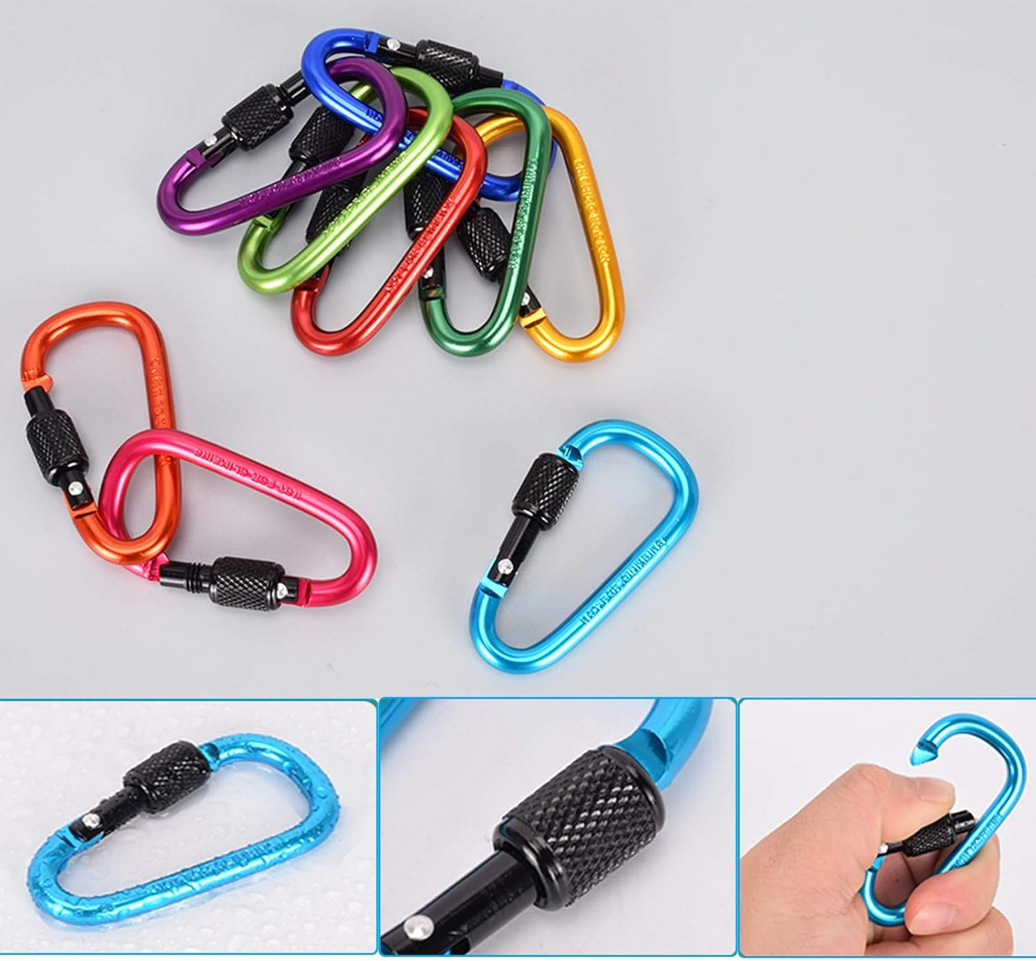 10 Pack Aluminum D Ring Key Rings Hiking Clips Locking Carabiner for Hiking Camping Fishing and Outdoor Use,Clips with Screw Gate Multicolored - Image 8