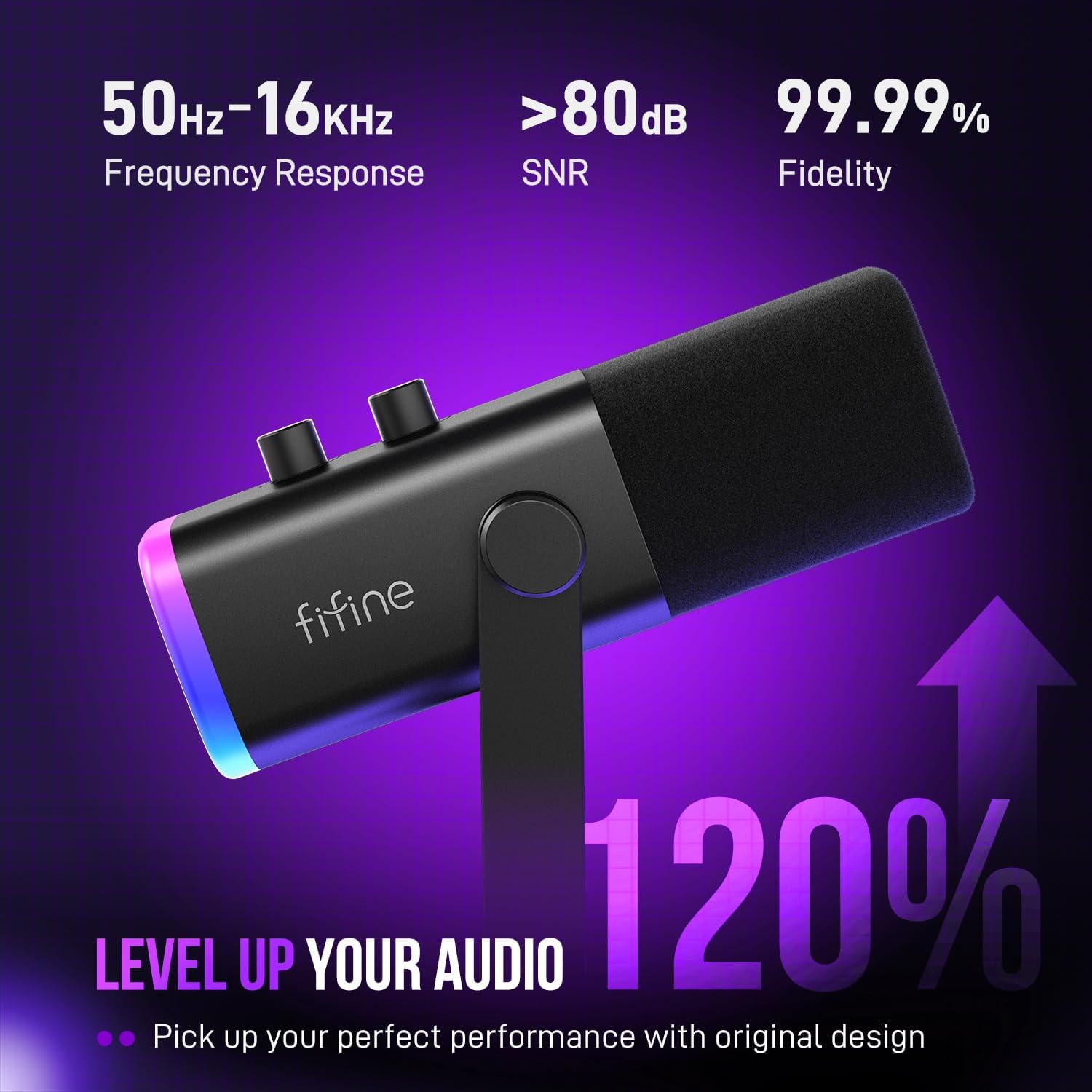 FIFINE USB/XLR Dynamic Microphone for Podcast Recording, PC Computer Gaming Streaming Mic with RGB Light, Mute Button, Headphones Jack, Desktop Stand, Vocal Mic for Singing YouTube-AmpliGame AM8 - Image 3