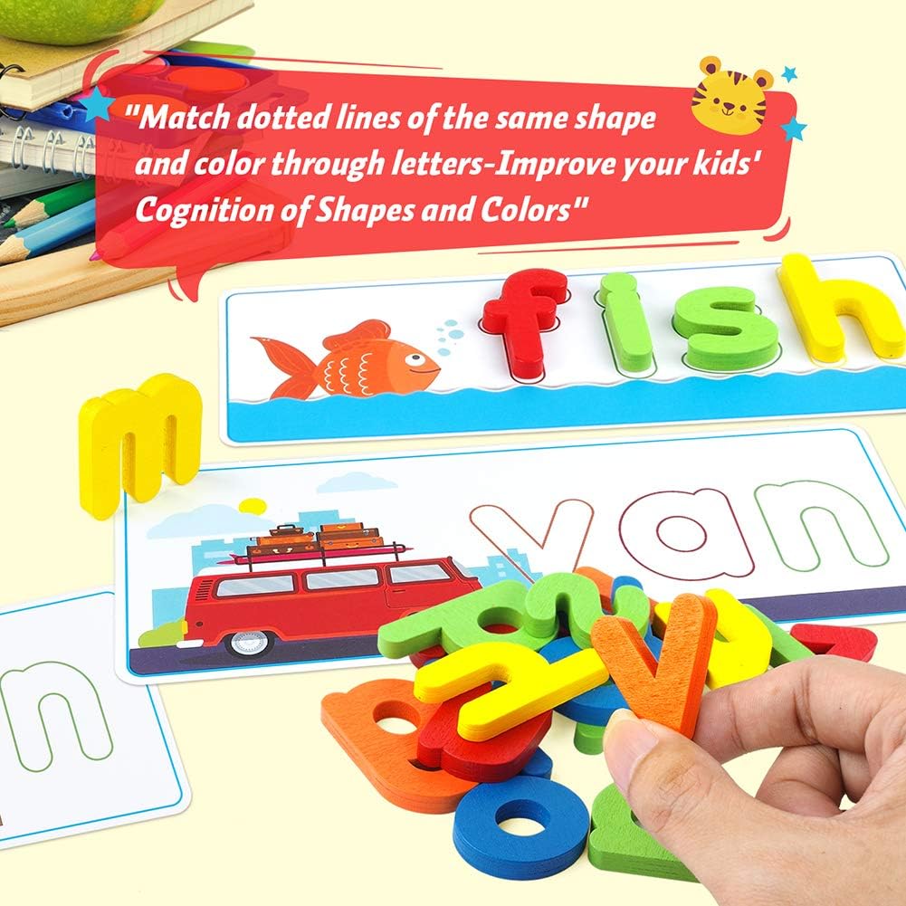 KMUYSL Learning Toys for 3 4 5 6 Years Old Boys and Girls - See & Spell CVC Word Builders with Alphabet Cards for Kids, Preschool Learning Activities Toys, Idea Birthday Gifts for Age 3-5 4-6 Kids - Image 7