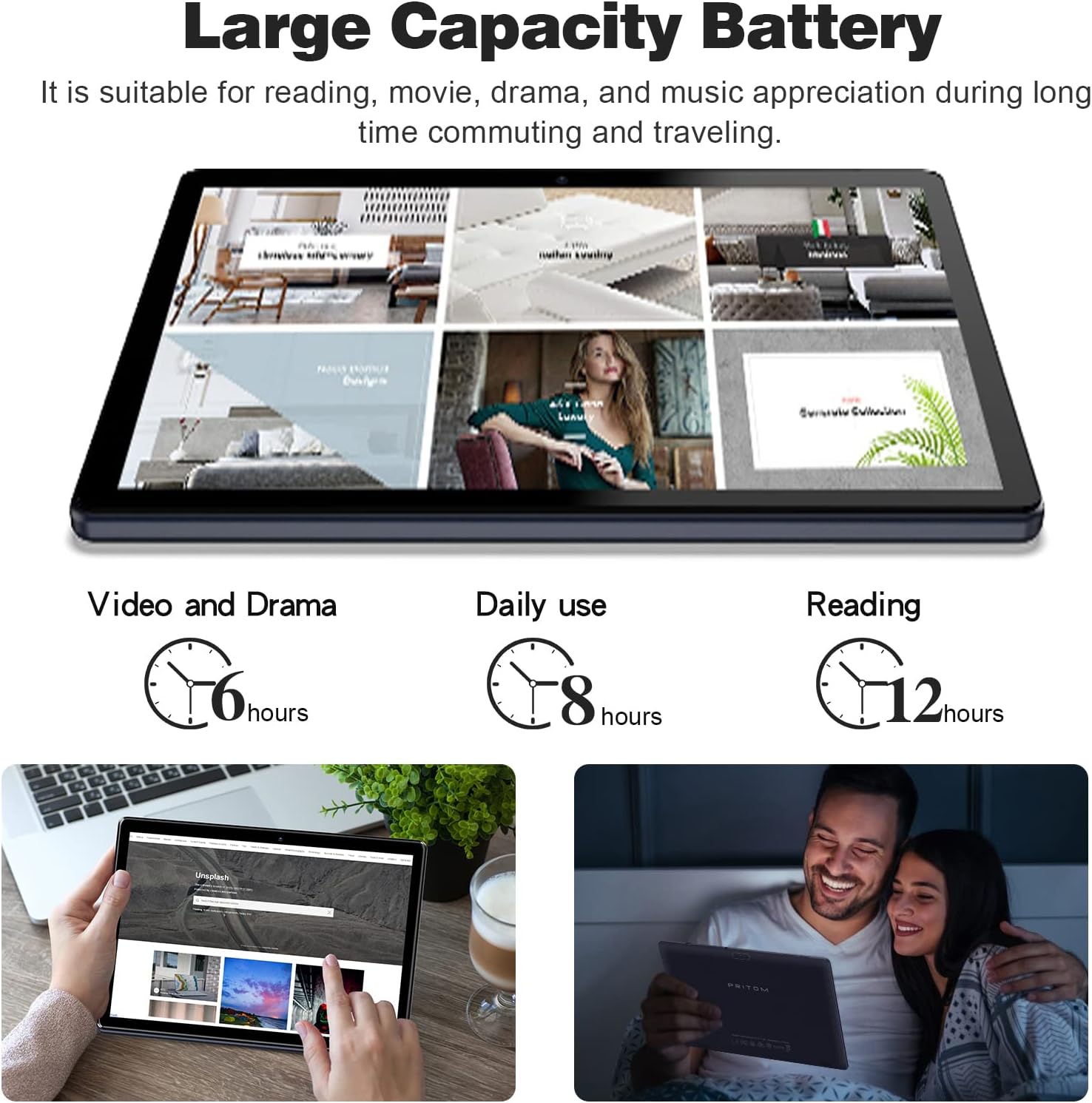 PRITOM Tablet 10 inch, 64GB, Tablet Android, HD IPS Screen, Dual Camera, WiFi, Bluetooth, Tablets with 6000mAh Battery, Touch10 Tab GMS Certified (Black) - Image 4