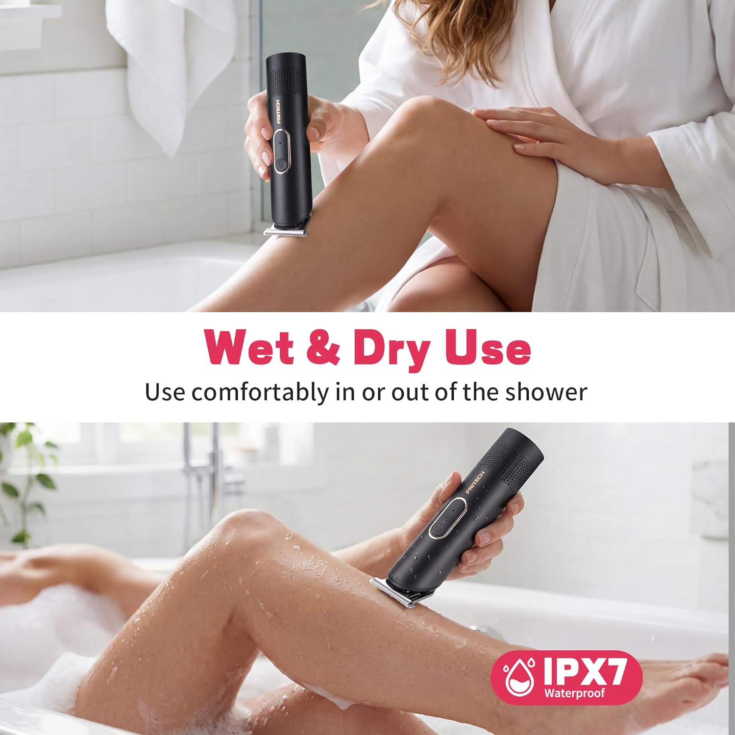 PRITECH Pubic Hair Trimmer Women - Rechargeable Bikini Trimmer for Women Pubic Hair, Wet&Dry Use, Pain-Free Electric Razor&Shaver with Standing Recharge Dock, Ideal Gift, Black - Image 3