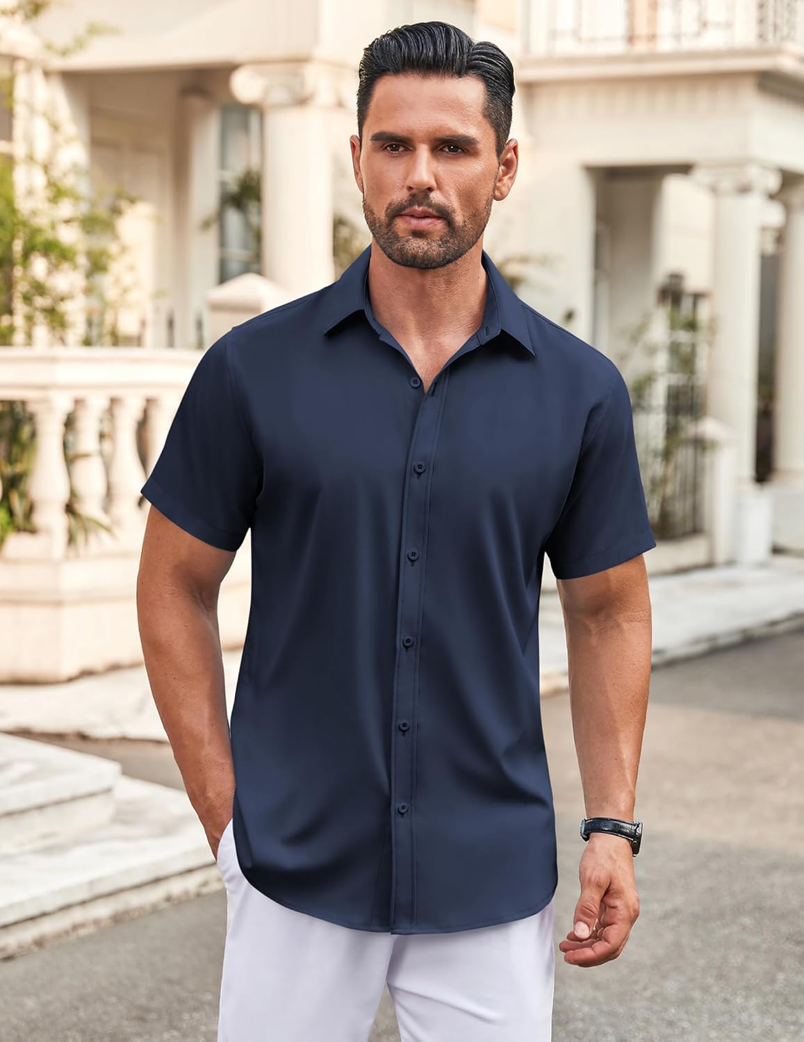 COOFANDY Men's Button Down Shirt Short Sleeve Dress Shirt Casual Beach Summer Wedding Shirt - Image 4