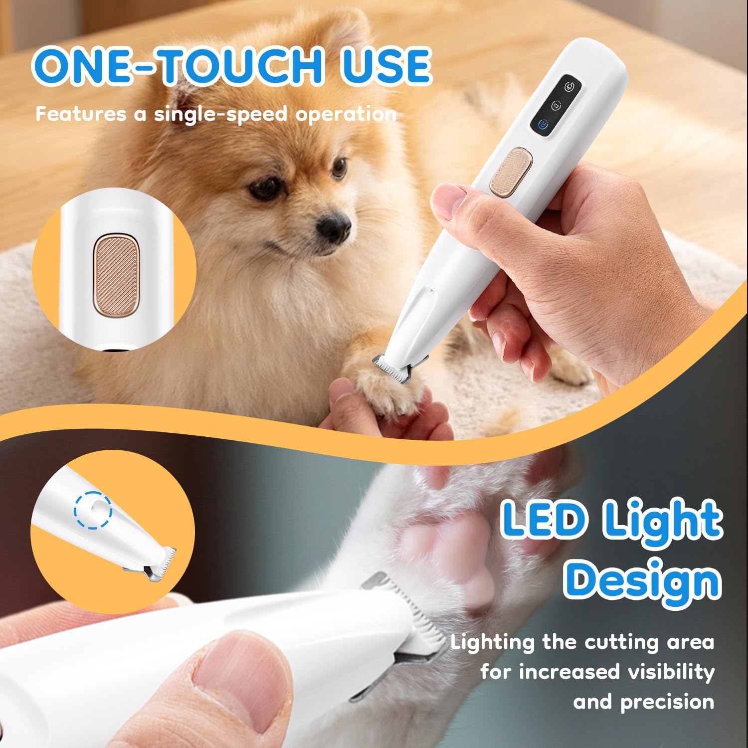 Mcbazel Pet Micro Precision Trimmer, Multifunctional Pet Hair Trimmer Waterproof Rechargeable Shaver with LED Light for Paws Eyes Ears Face Buttocks for Small Dogs and Cats,50dB Quiet Shave. - Image 7