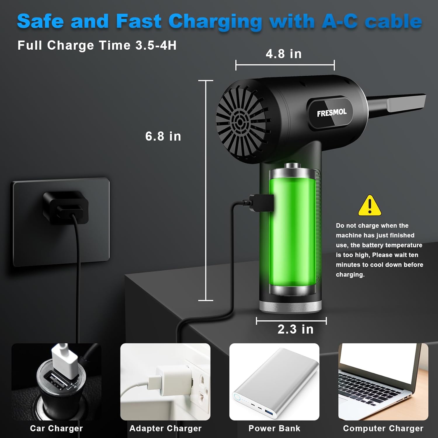 Compressed Air Duster-3 Gear Adjustable 100000RPM Electric Air Duster with LED Light, Rechargeable Cordless Air Blower for Keyboard Electric Devices Cleaning. Replaces Compressed Air Cans (Black) - Image 5