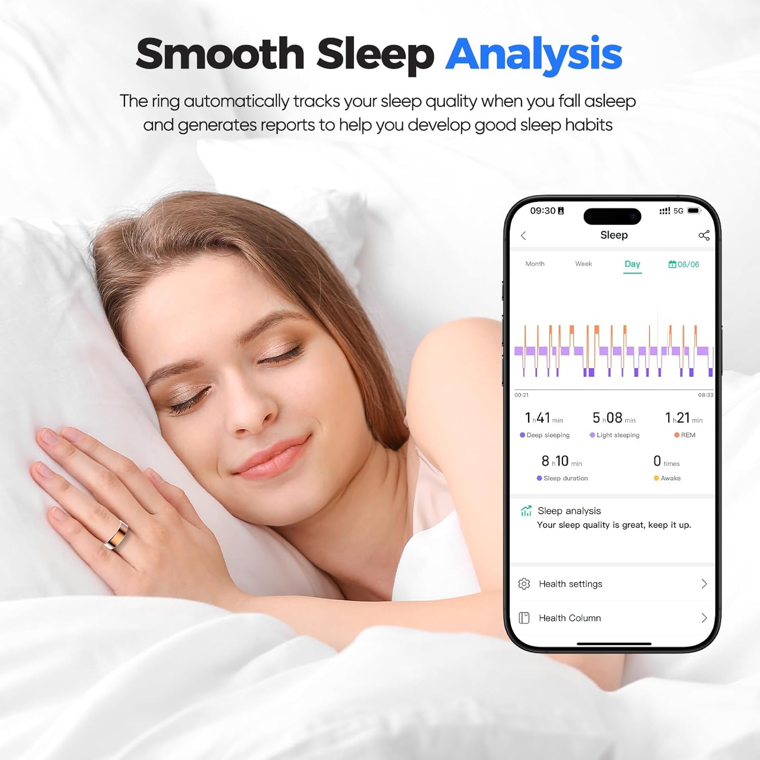 Smart Ring Health Tracker - IP68 Water Resistance, Sleep & Exercise Monitoring, iOS & Android Compatible, Long Lasting Battery Life, No Subscription Required, Unisex for Women & Men (Black, 10) - Image 7