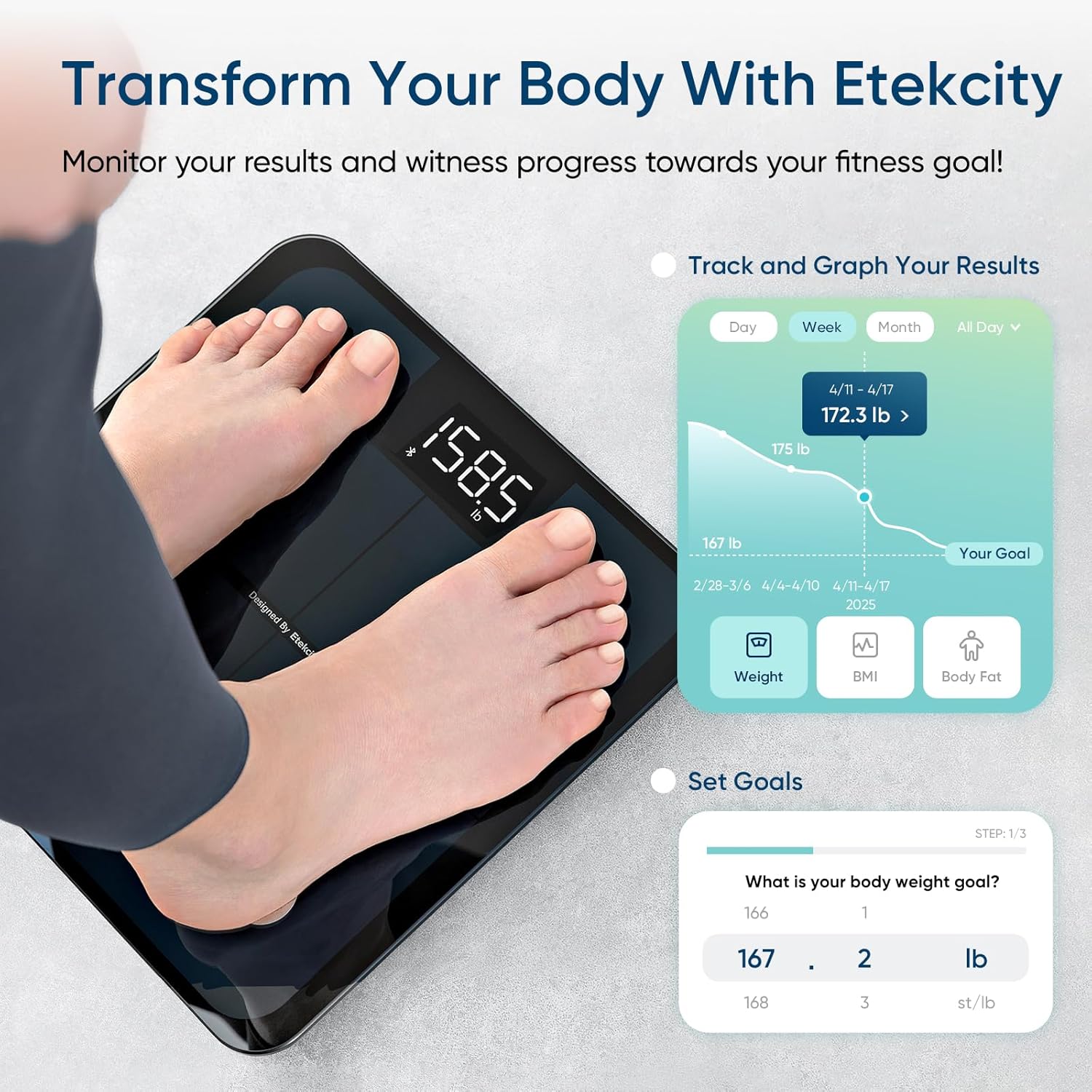 Etekcity Smart Scale for Body Weight, FSA&HSA Eligible, Bathroom Digital Weighing Scale with BMI, Body Fat, Muscle Mass, Accurate Bluetooth Home User Health Equipment Sync Apps, LED, Tempered glass - Image 4