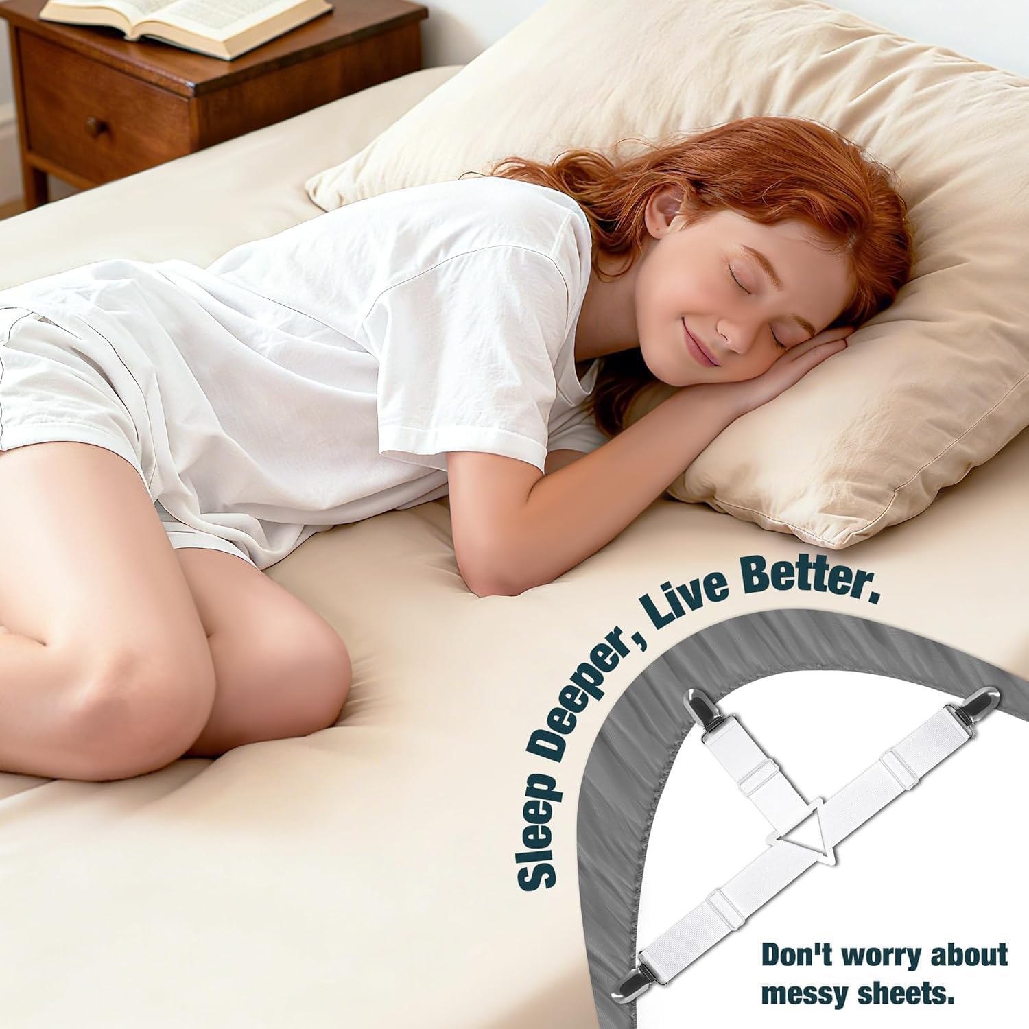 4 Pcs Bed Fitted Sheet Fasteners, Adjustable Mattress Cover Straps with Metal Clips, Elastic Bed Corner Holders, Non Slip Sheet Clips (White) - Image 6
