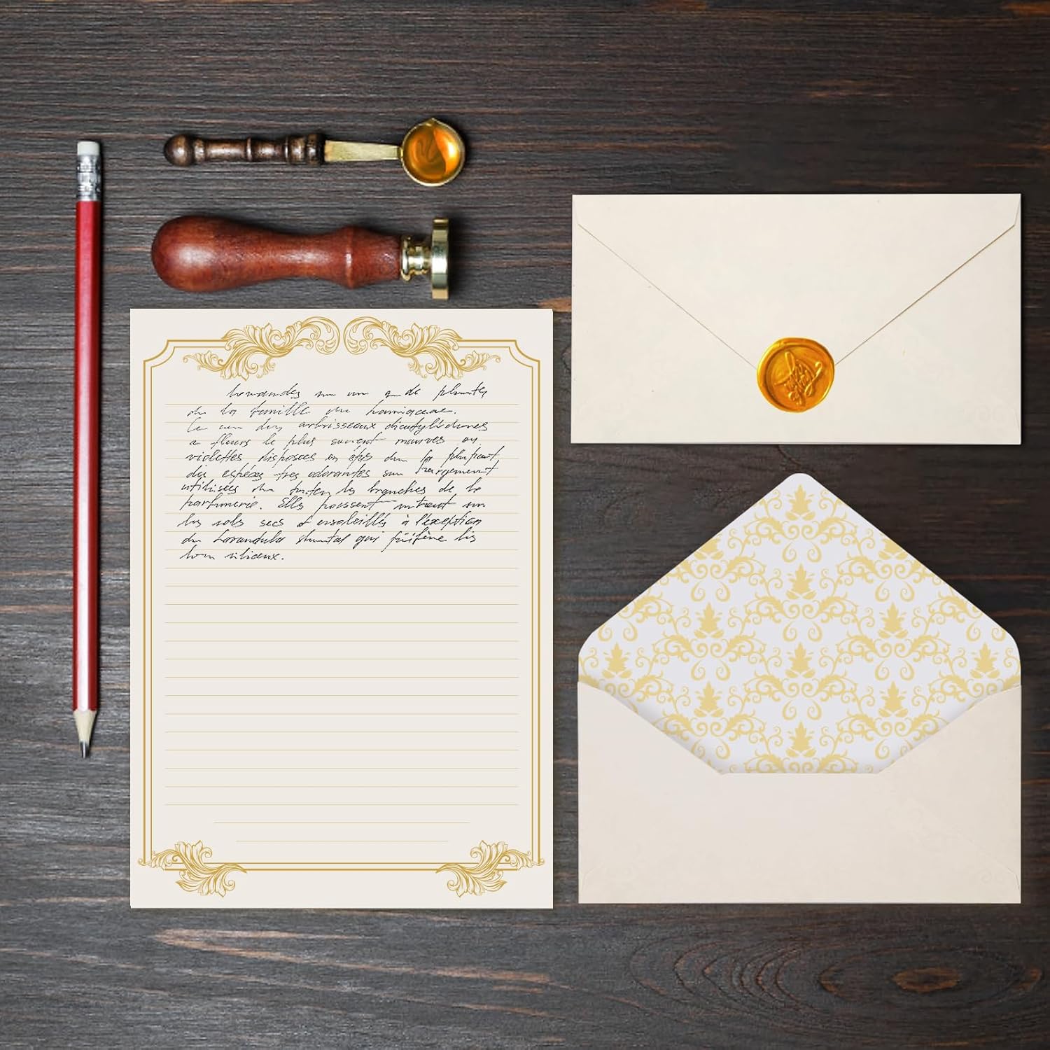 XXINMOH 90 Piece Stationery Set - 60 Vintage-Style Paper Sheets + 30 Envelopes, Gold Border Letter Writing Paper for Love Letters & Party Invitations - Image 2
