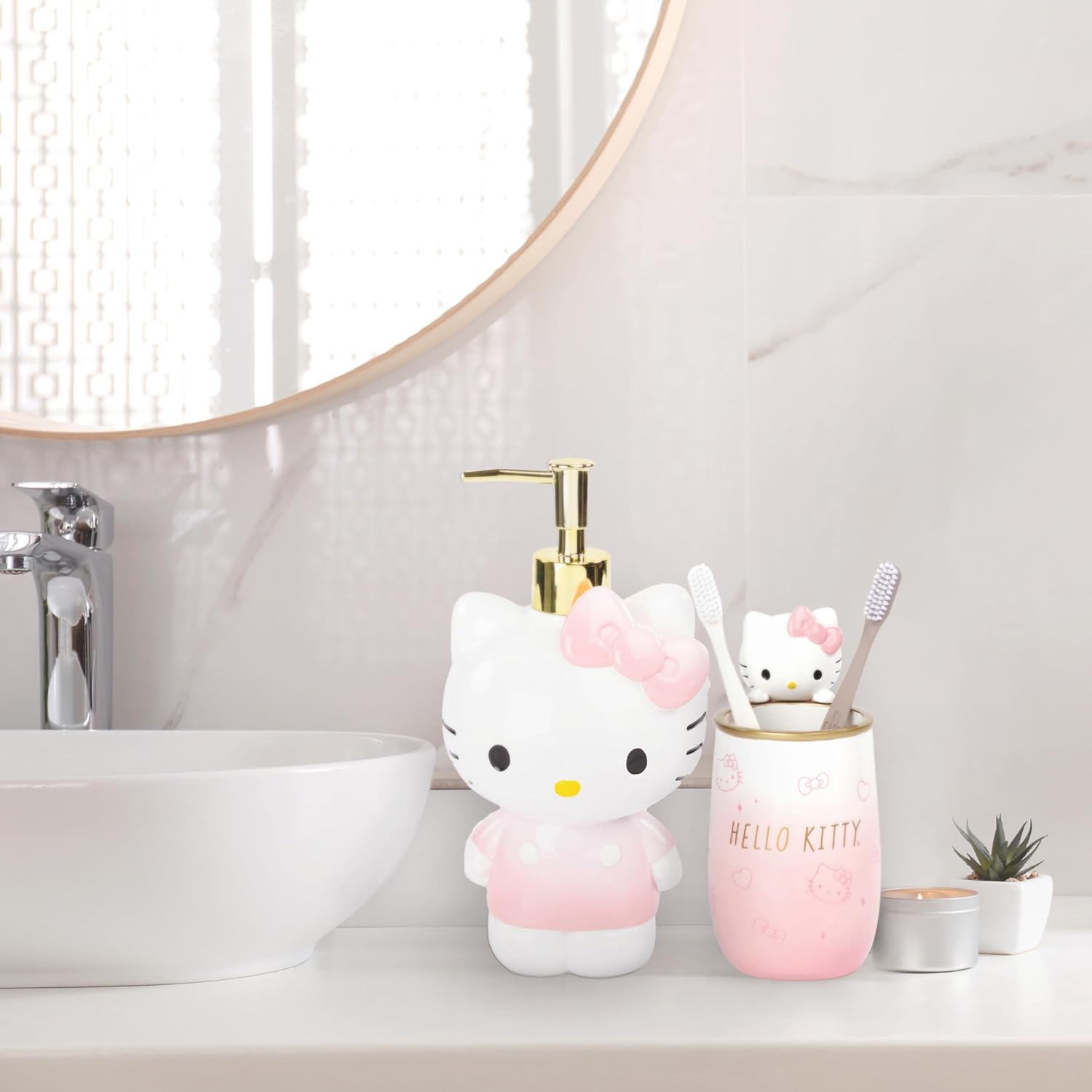 Jay Franco Hello Kitty Tumbler and Soap Dispenser Set - 2 Piece Pink Collection Includes Resin Lotion Pump and Cup - Bathroom Décor - Image 4