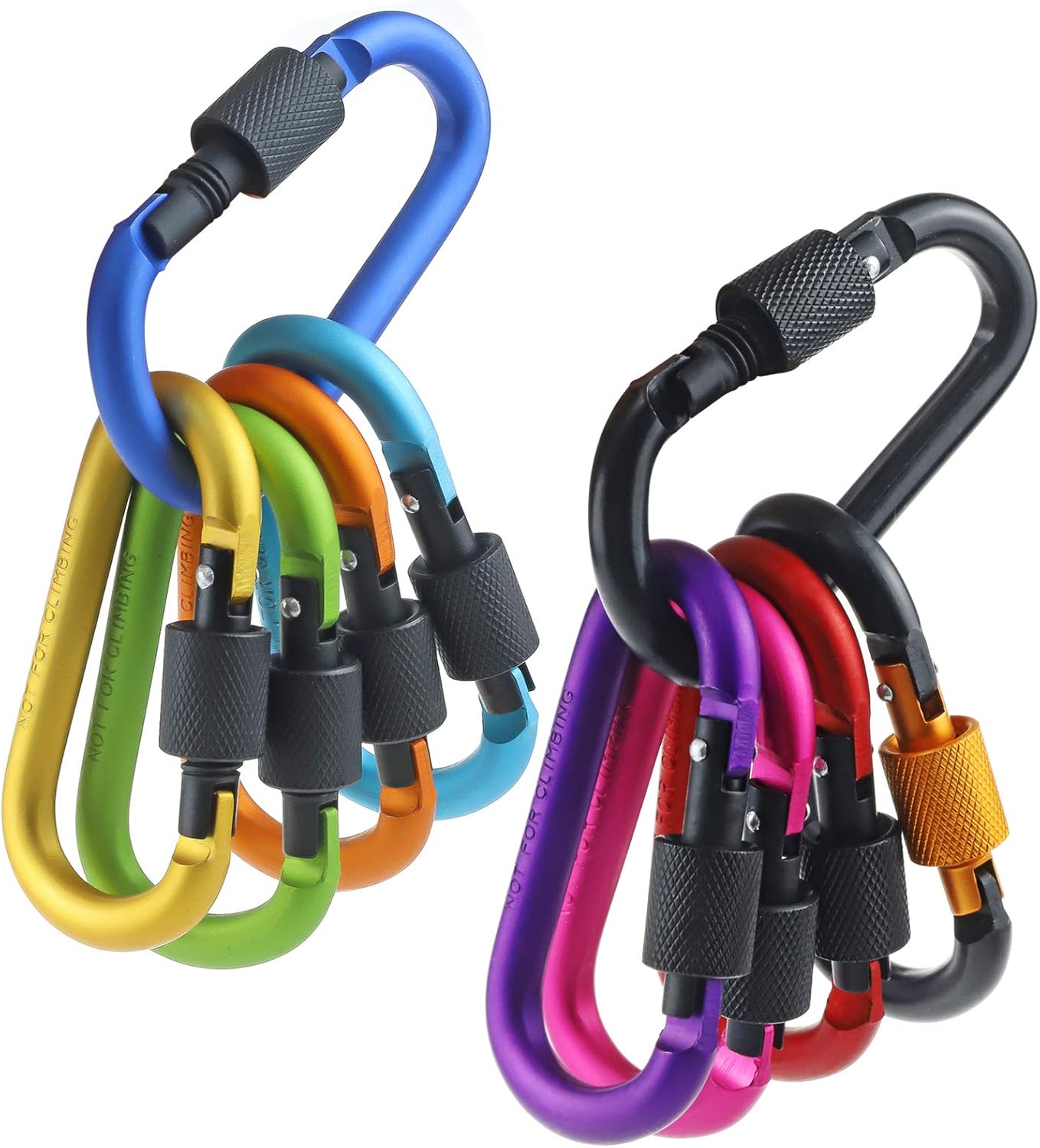 10 Pack Aluminum D Ring Key Rings Hiking Clips Locking Carabiner for Hiking Camping Fishing and Outdoor Use,Clips with Screw Gate Multicolored - Image 2