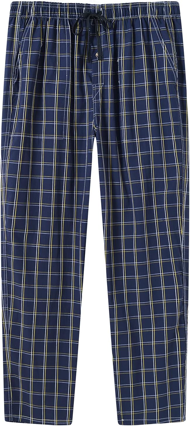 MoFiz Mens Cotton Pajama Pants Lightweight Lounge Sleep Plaid Bottoms with Pockets Drawstring - Image 2