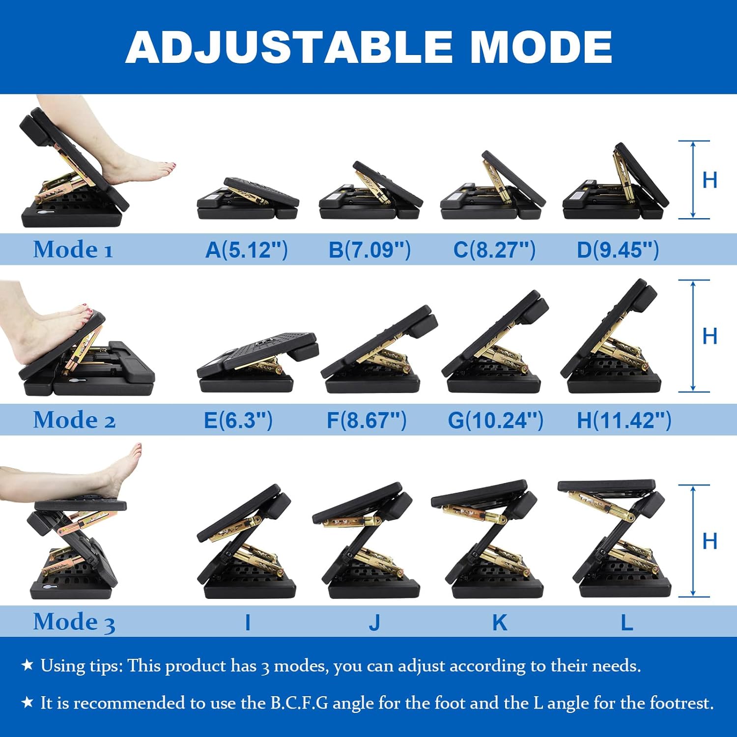 Foldable Foot Rest, Computer Foot Rest Under Desk, 12Modes Adjustable Ergonomic for Office, Loading Capacity 80 pounds, Removable EVA Cushion, All-Season(Black) - Image 7