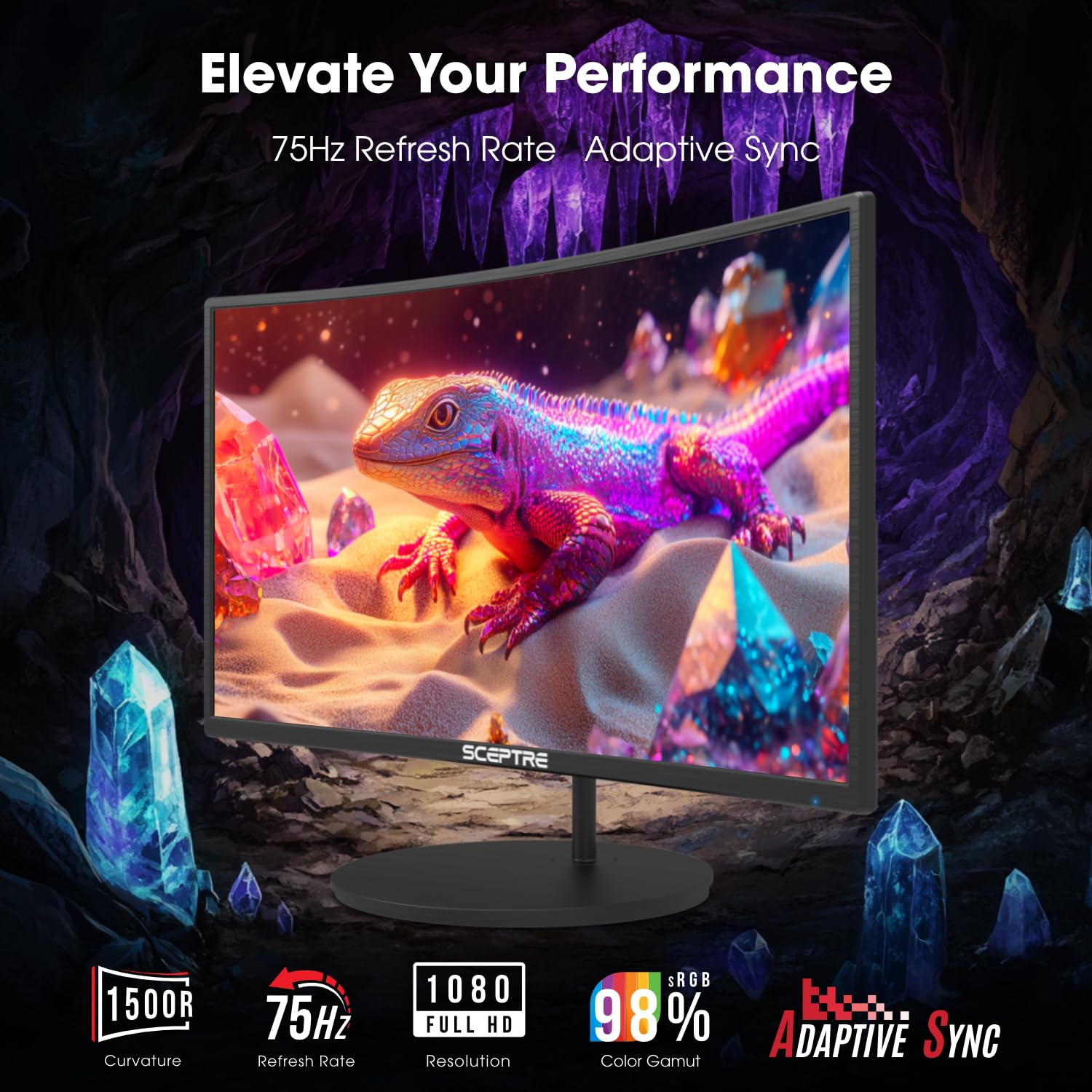 Sceptre Curved 27-inch Prime Monitor up to 100Hz 1080p, HDMI x2, VGA, 99% sRGB, Built-in Speakers, R1500, Machine Black 2025 (C275W-1920RN Series) - Image 6