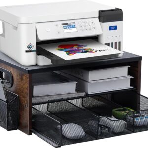 Printer Stand,Desktop Printer Stand with 2-Tier Storage Shelves for Home Office，Desk Organizer with Drawer and 2 Pen Holders for Fax Machine Scanner Files