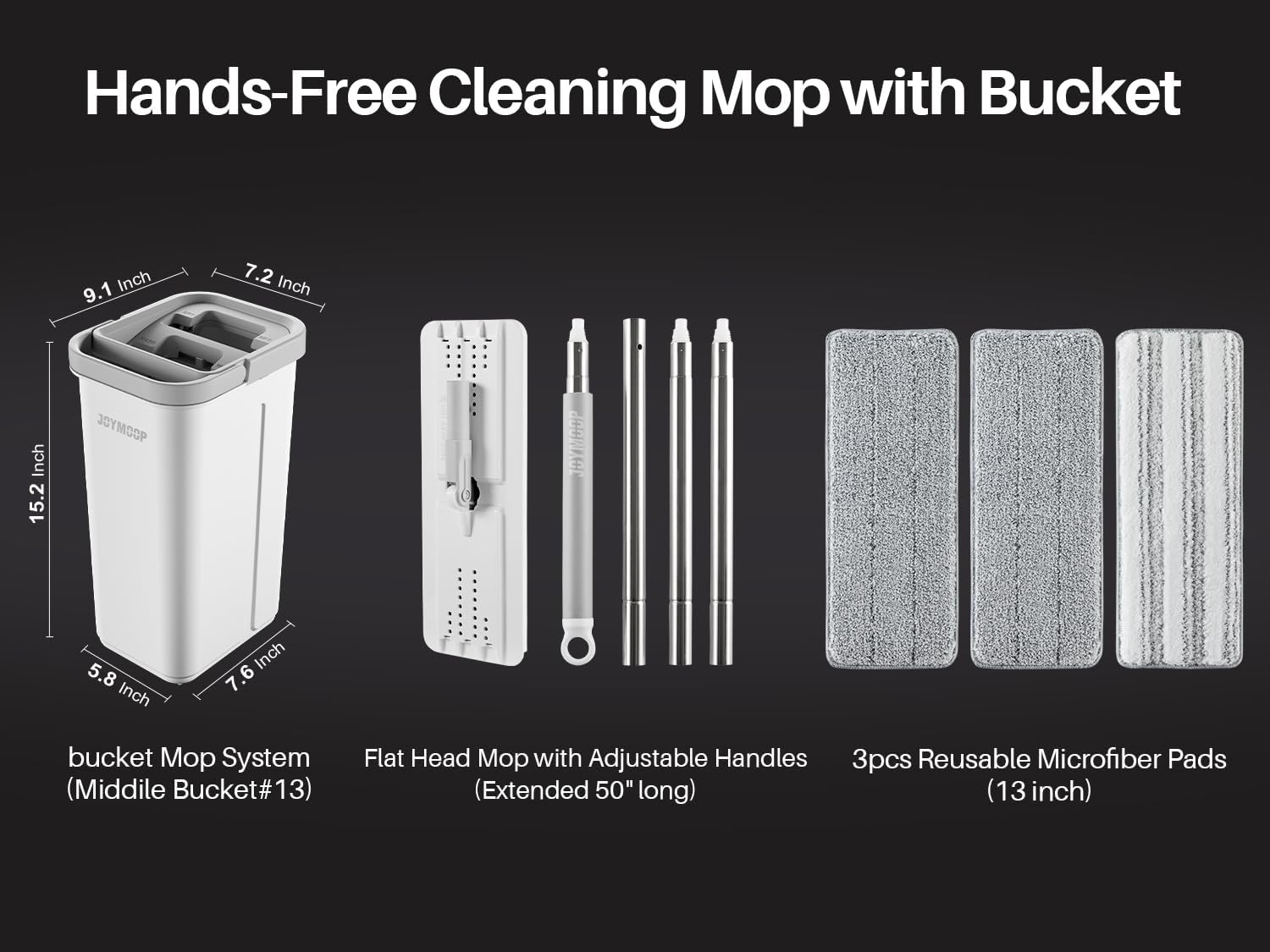 JOYMOOP Mop and Bucket Set, Hands-Free Flat Floor Mop with 3 Washable Microfiber Pads, Wet and Dry Use, Ideal for Home and Commercial Floor Cleaning - Image 9