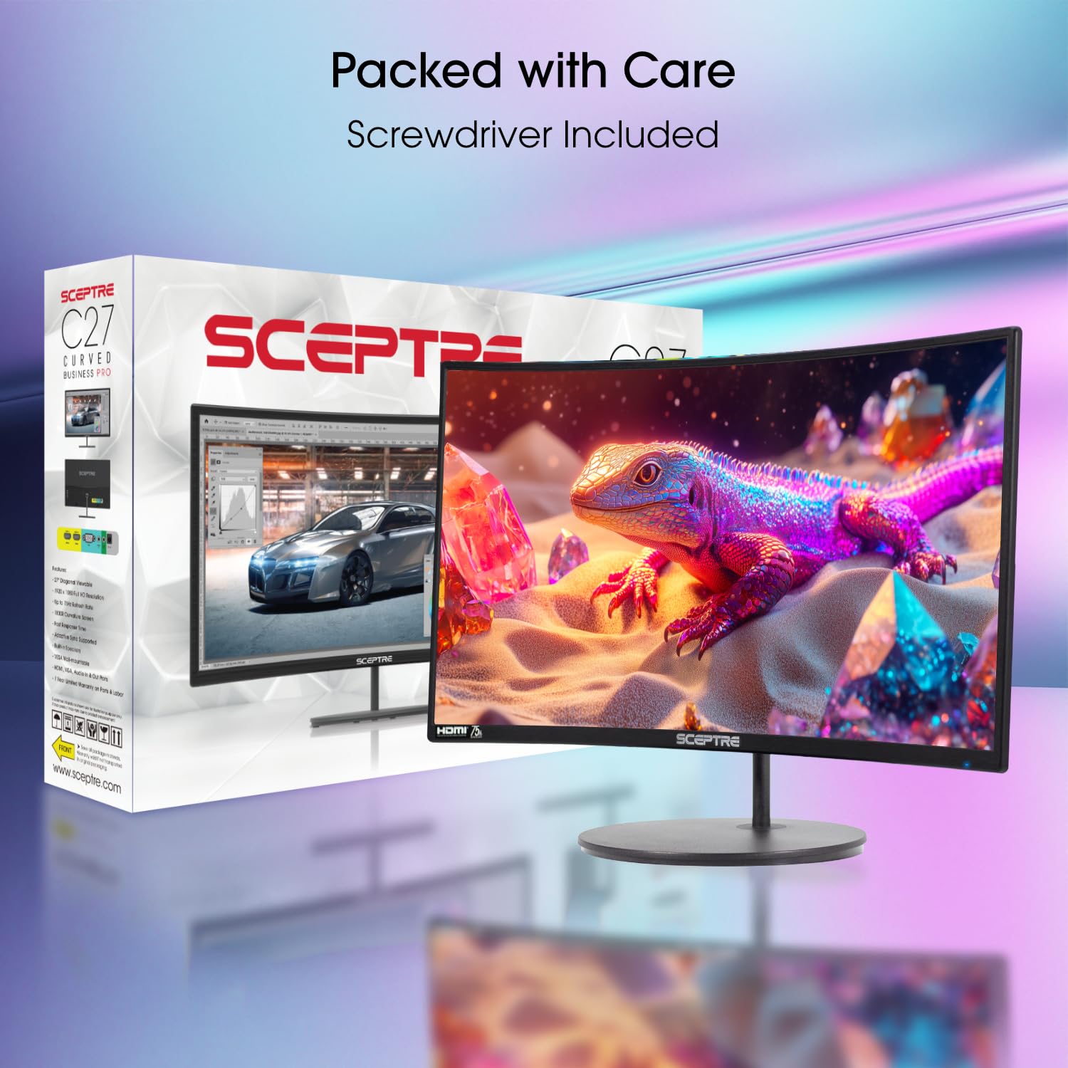 Sceptre Curved 27-inch Prime Monitor up to 100Hz 1080p, HDMI x2, VGA, 99% sRGB, Built-in Speakers, R1500, Machine Black 2025 (C275W-1920RN Series) - Image 4