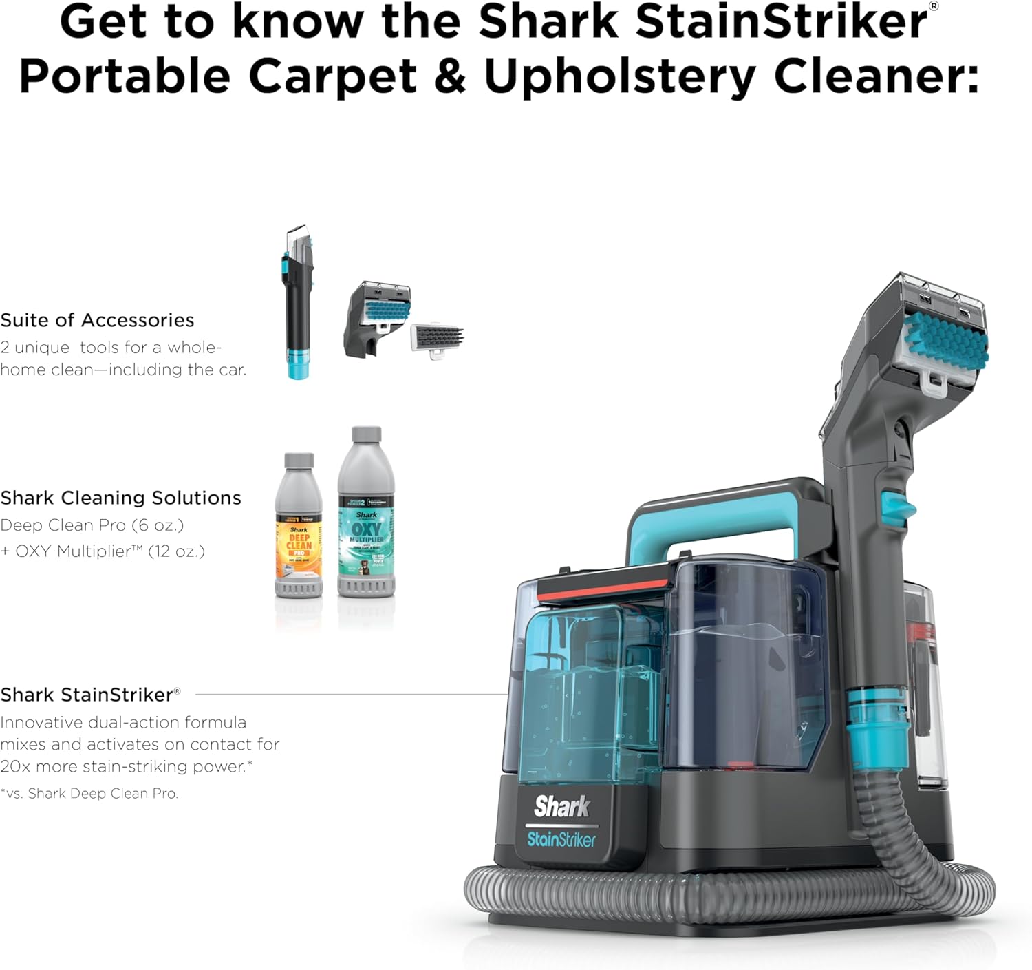 Shark StainStriker Portable Carpet & Upholstery Cleaner with On-Board Self-Cleaning, Spot, Stain, & Odor Eliminator, Includes 2 Cleaning Tools, 2 Cleaning Solutions, Charcoal, PX221BRN - Image 10