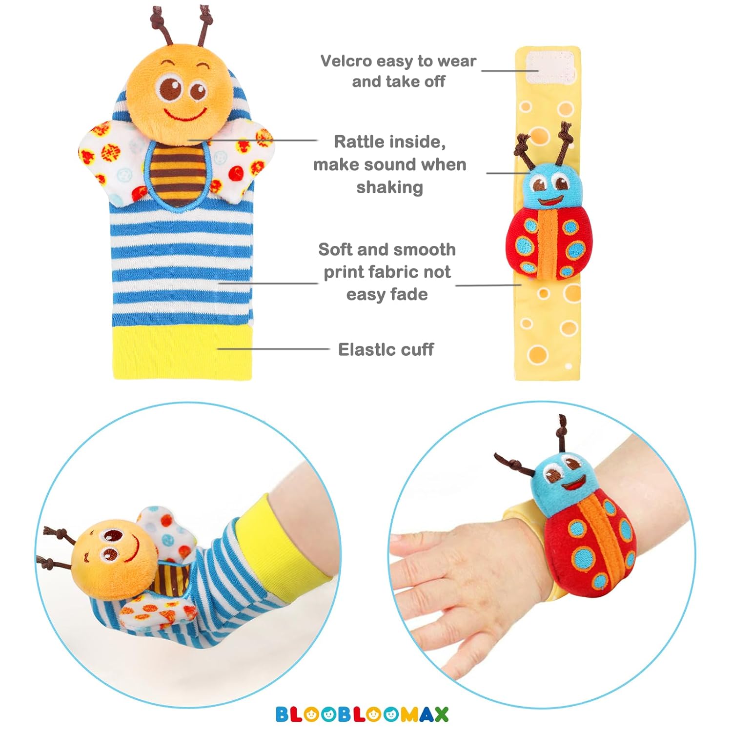 Bloobloomax Wrist Rattle Socks and Foot Finder Set, Infant Girl Boy Toys for Babies 0-36 Months, Newborn Hand & Foot Toys for 0 to 3 Years, Baby Shower Gifts Set Mother's Day Gift - Image 6
