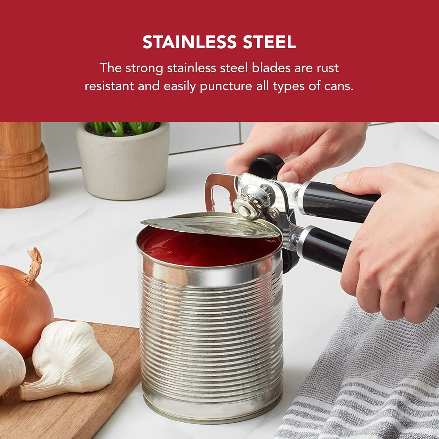 KitchenAid Classic Multifunction Can Opener and Bottle Opener Easy to Use, Razor Sharp Stainless Steel Cutting Wheel, Soft Ergonomic Handles, Black - Image 3