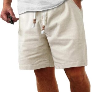 Comdecevis Men’s Linen Shorts Casual Elastic Waist Drawstring Summer Beach Vacation Yoga Golf Shorts with Pockets
