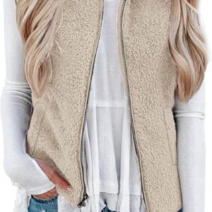 LOMON Womens Fuzzy Sherpa Fleece Jacket Lightweight Vest Cozy Sleeveless Cardigan Zipper Waistcoat Outerwear with Pocket