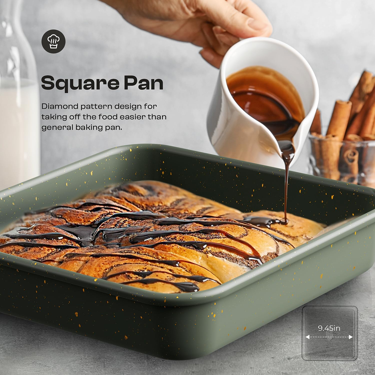 12-Piece Nonstick Baking Set, Non-Toxic Bakeware Sets with Baking Sheet, Cake Pan, Square Pan, Loaf Pan, Roasting Pan, Muffin Pan, Cookie Sheet, Cooling Rack & Kitchen Utensilss - Ceramic Coated Green - Image 6