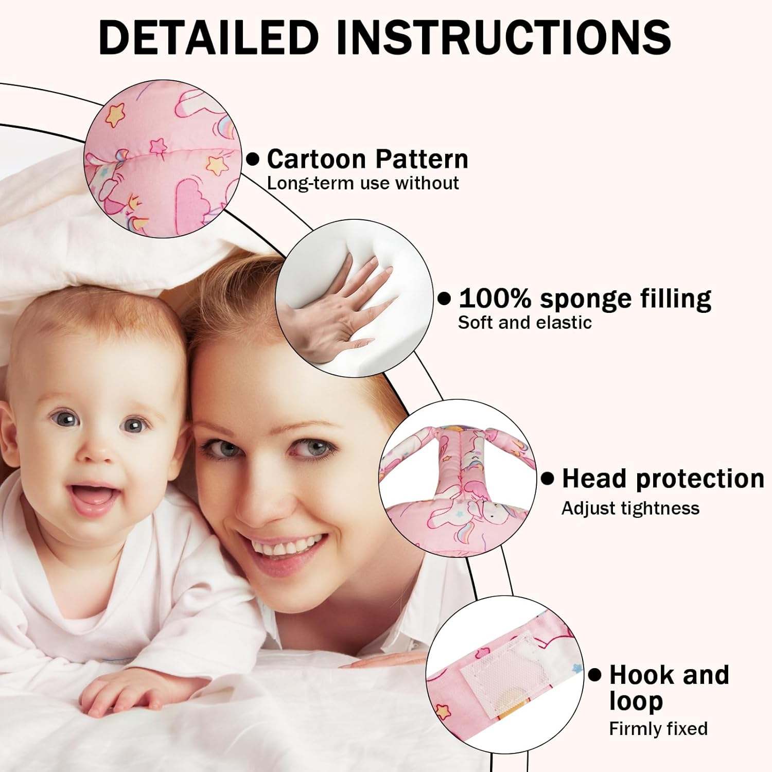 Baby Head Protector Baby Helmet for Crawling Walking, No Bumps Safety Head Adjustable Protective Cap for Walking, Playing (Unicorn) - Image 3