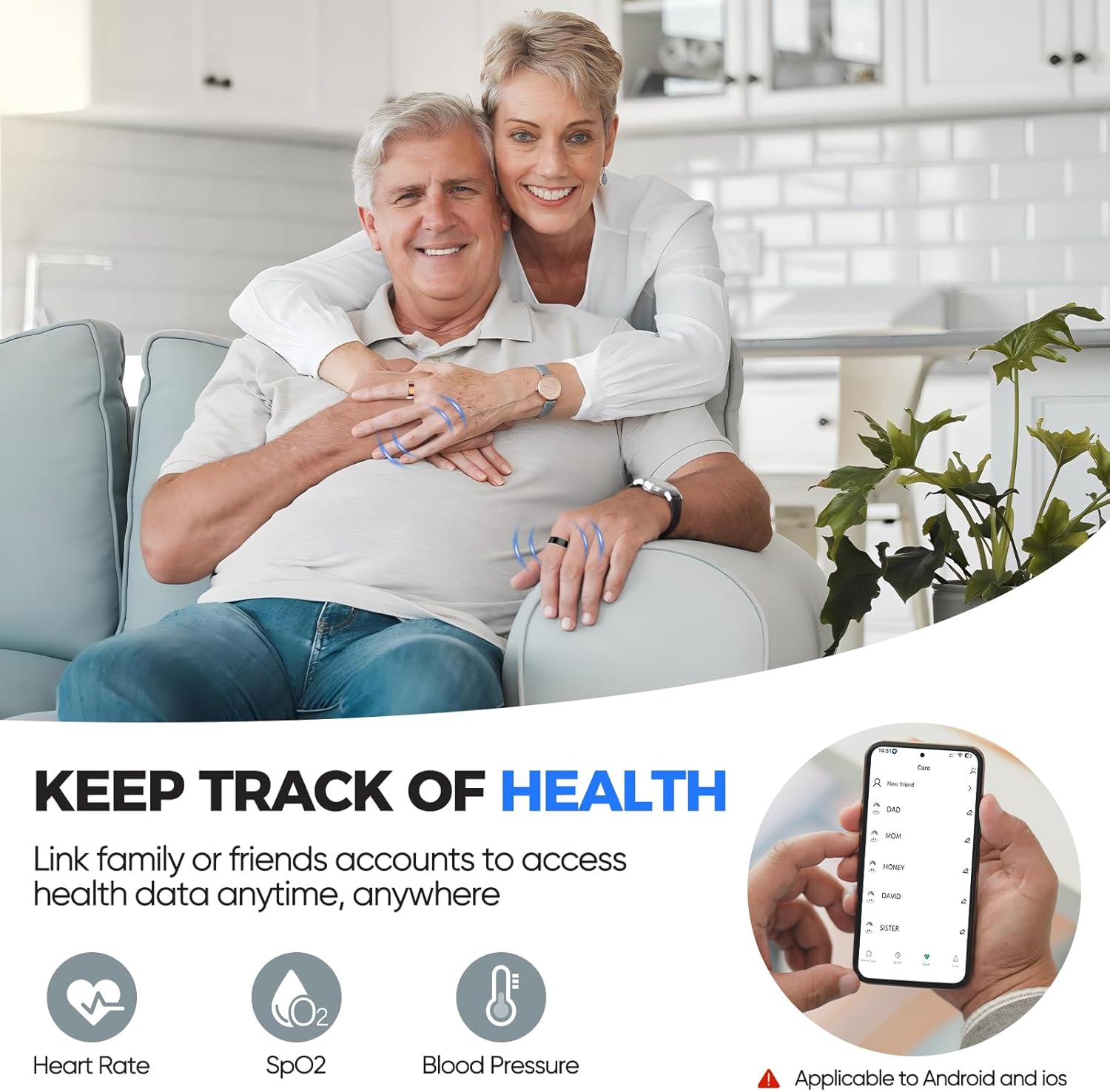 Smart Ring Health Tracker - IP68 Water Resistance, Sleep & Exercise Monitoring, iOS & Android Compatible, Long Lasting Battery Life, No Subscription Required, Unisex for Women & Men (Black, 10) - Image 3
