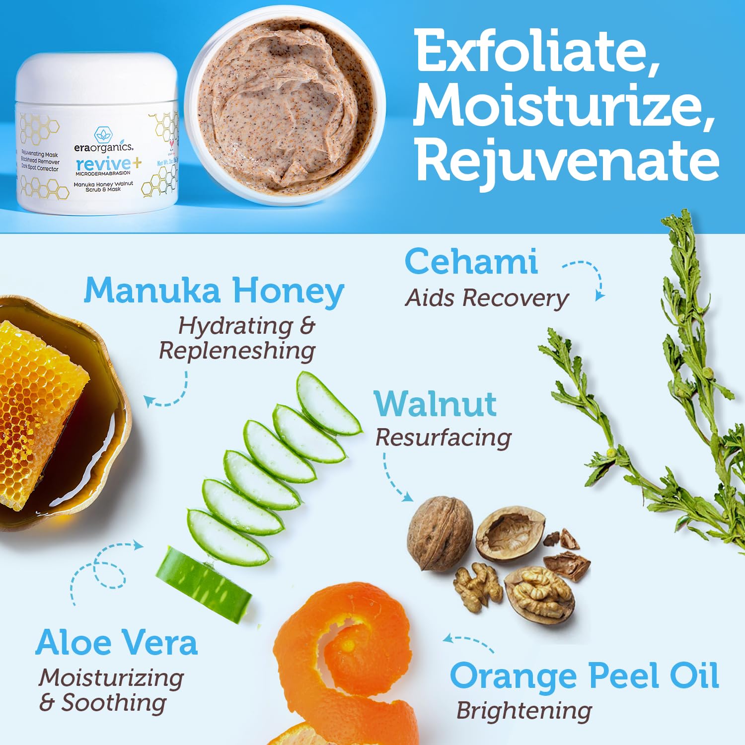 Manuka Honey Exfoliating Face Scrub – Gentle Microdermabrasion Face Exfoliator to Help Smooth, Soften & Balance with Moisturizing Organic Superfoods 2oz - Image 2