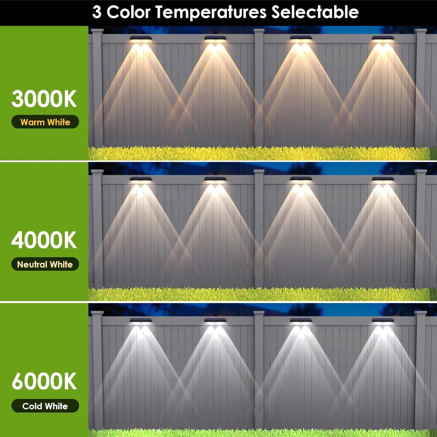 Solar Fence Lights Outdoor - 2700/4000/6000K 3 Mode, 8 Pack Solar Fence Lights Outdoor Waterproof LED, Fence Light Solar Powered for Outside, Backyard, Railing, Step, Patio,Wall and Home Improvement - Image 4